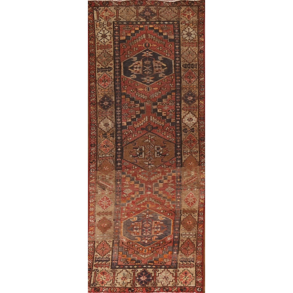 Vegetable Dye Hamedan Persian Antique Runner Rug Handmade Wool Carpet - 3'5"x 10'11"