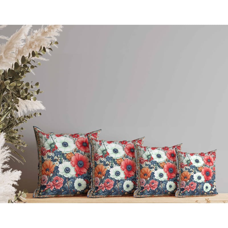 Floral Array Faux Suede Reversible Throw Pillow Blue and Red