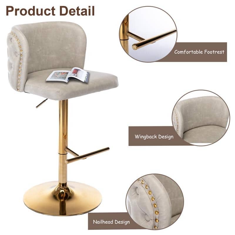 Modern Upholstered Swivel Adjusatble Height Leather Barstools Set of 2