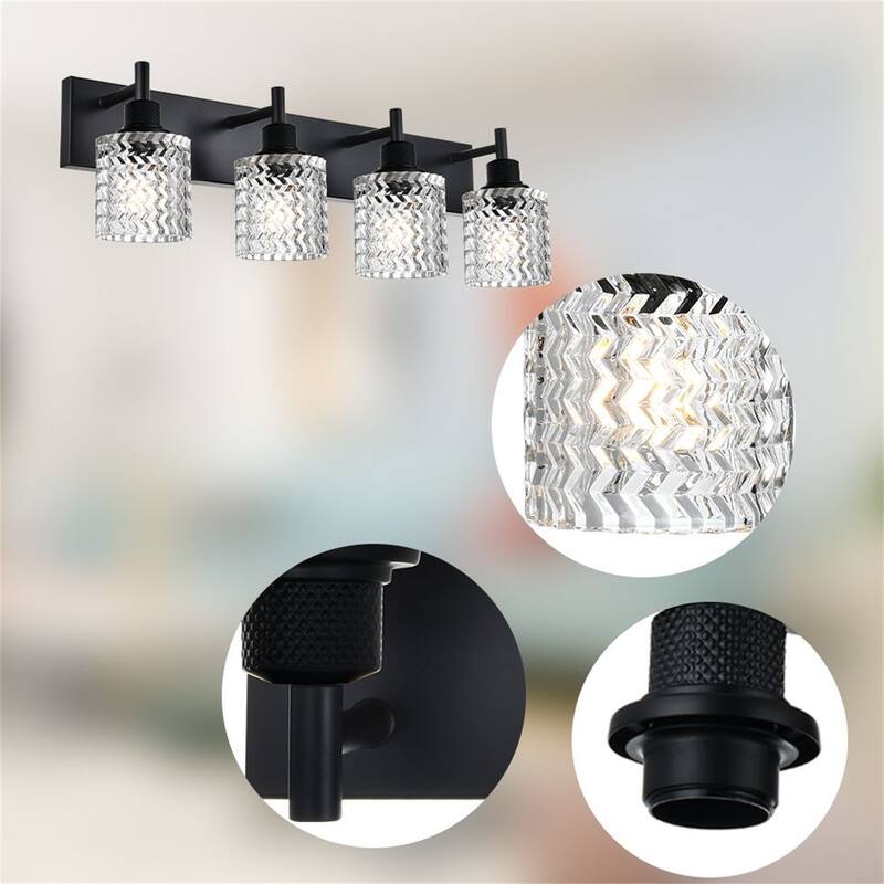 4-Light Industrial Black Wall Sconce with Hammered Glass Shades