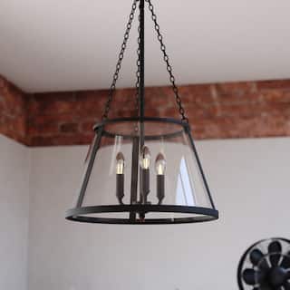 Rochester 3-Light Black Industrial Cone Pendant with Clear Glass Shade, Adj Ht Ceiling Chandelier Dining Room Fixture