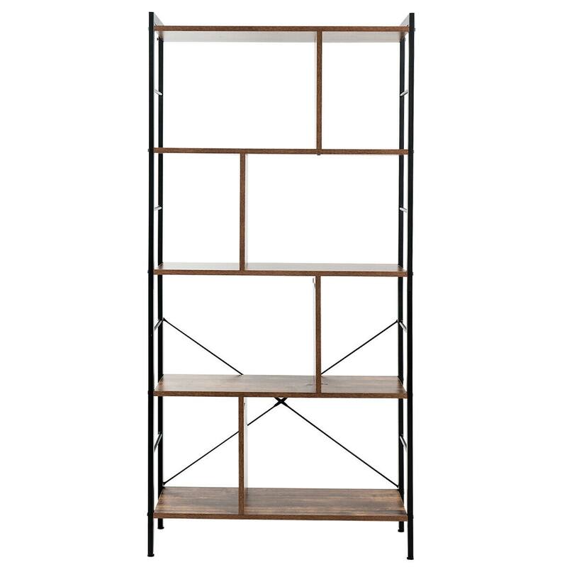 Modern Industrial 4-Tier Bookcase with Sturdy Metal Frame and Dividers - 29" x 12" x 61"