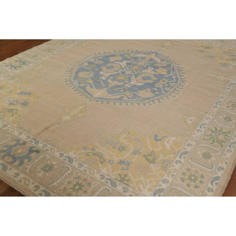 Hand Knotted Oriental 100% Wool Carpet Transitional Medallion Peach Oushak Area Rug - 10' 0'' X 8' 2''