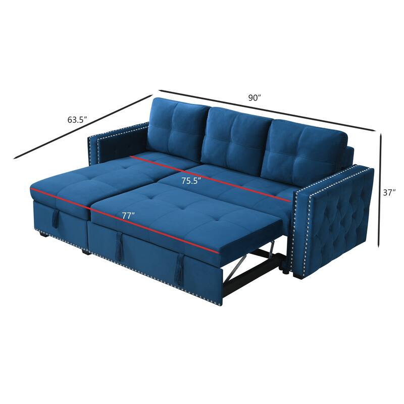 Modern Reversible L-shaped Sleeper Sectional Sofa Bed with Storage Chaise