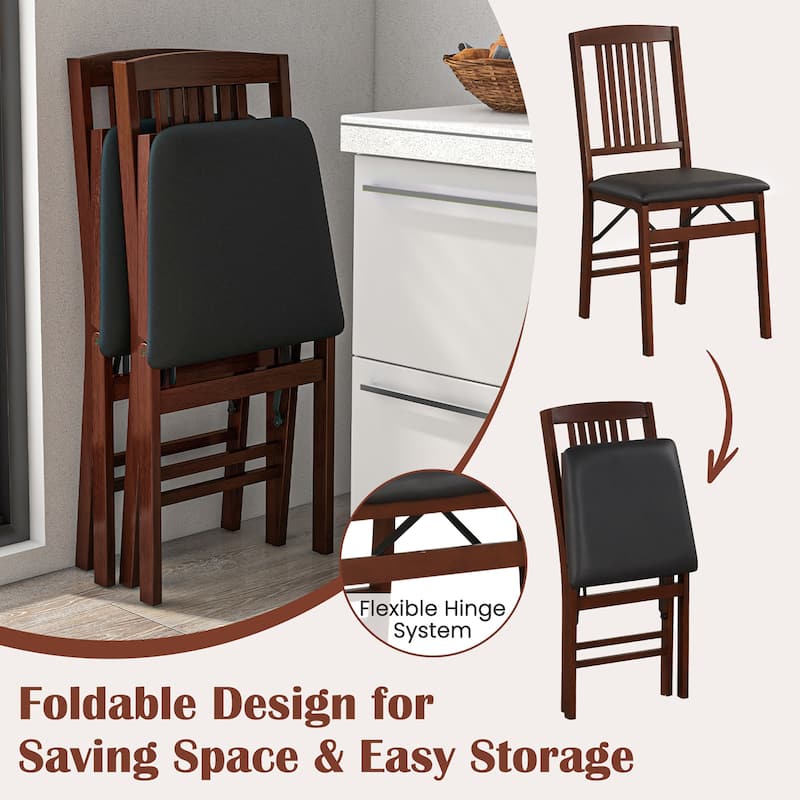Gymax Folding Dining Chairs Set of 2 w/Padded Seat Rubber Wood Frame