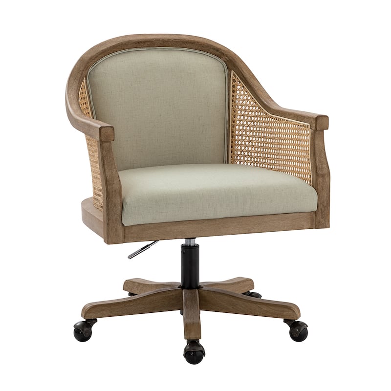 Danilo Farmhouse 360 Degree Swivel Height Adjustable Rattan Desk Chair with RubberWood by HULALA HOME