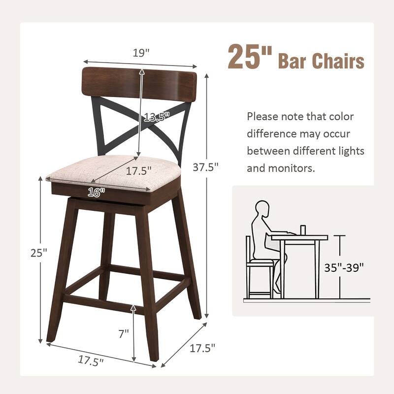 Set of 2/ 4 Wooden Swivel Bar Stools Counter Height Dining Chairs