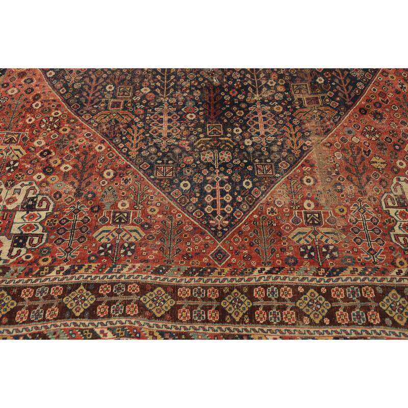 Hand Knotted Oriental 100% Wool Carpet Traditional Tribal Navy Blue & Blues Qashqai Area Rug - 9' 11'' X 7' 3''