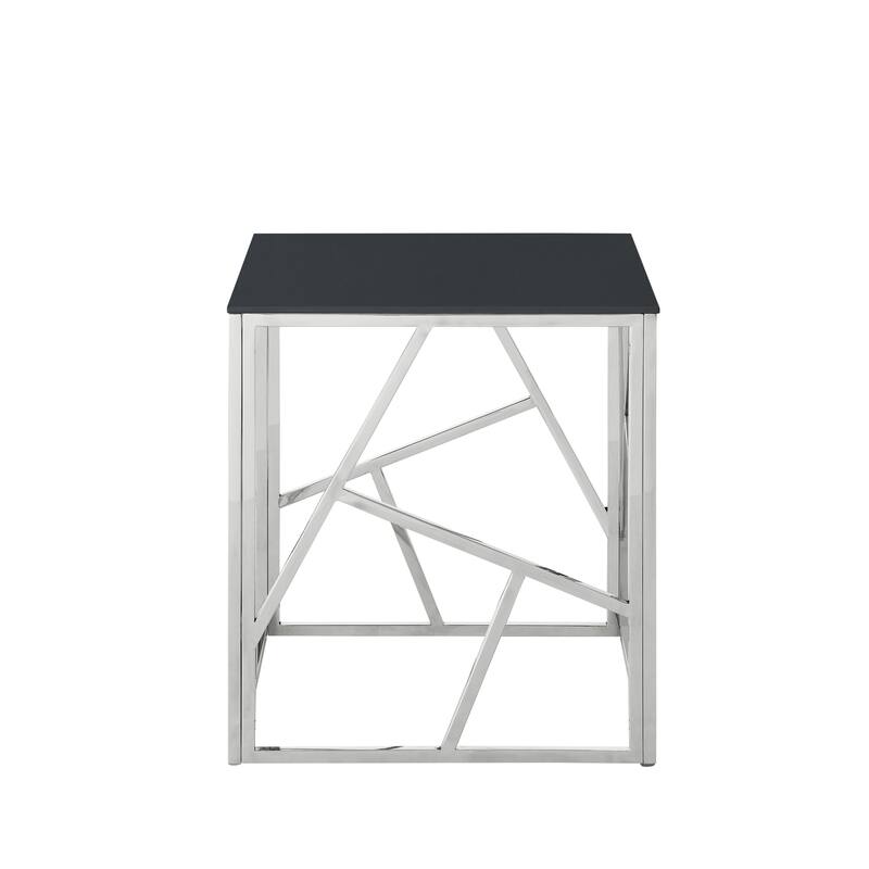 20 Inch Modern Glass Corner End Table with Geometric Metal Frame, Accent Table Nightstand Furniture - Silver