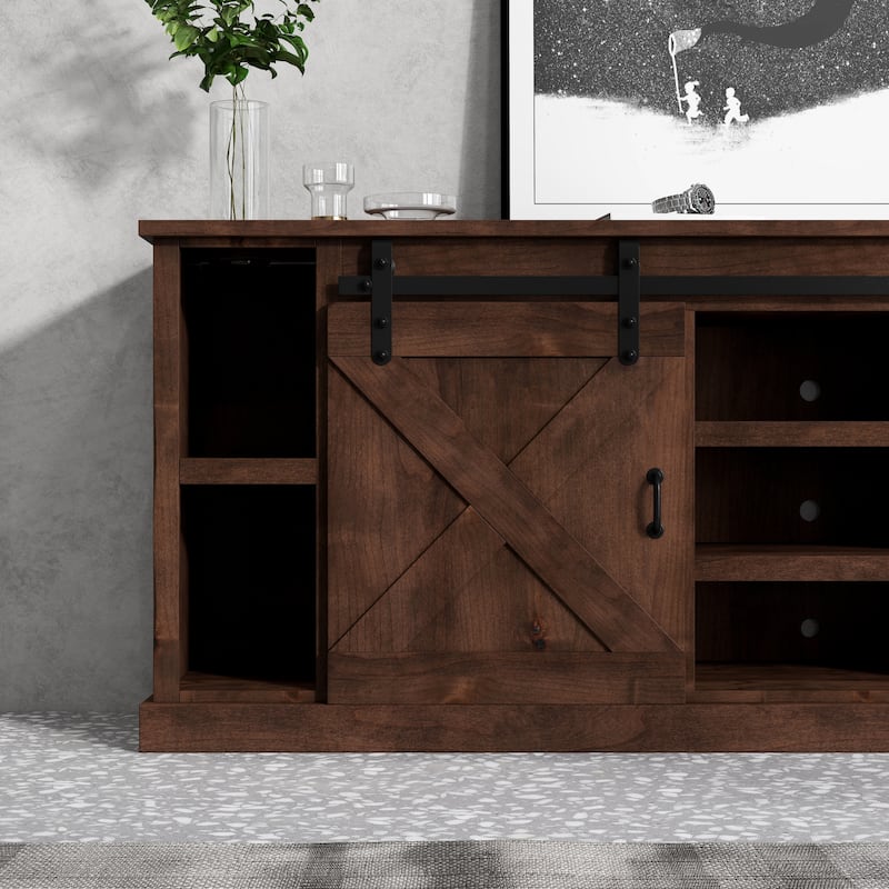 Bridgevine Home Farmhouse 66 inch Corner TV Stand for TVs up to 80 inches, No Assembly Required, Aged Whiskey Finish