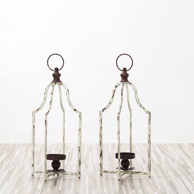 Glitzhome Set of 2 Farmhouse Metal Decorative Lanterns Hanging Candle Holders Wedding Decor