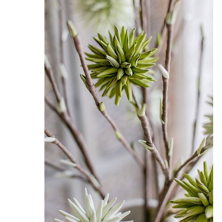 RusticReach Round Ball Flower on Twig Stem in Green - Green - [A]-One Stem