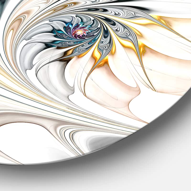 Designart 'White Stained Glass Floral Art' Floral Round Metal Wall Art Print