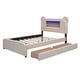 preview thumbnail 5 of 7, Full Size Upholstered Storage Platform Bed with Cartoon Ears Headboard, LED & USB, Solid Wood Full Bedframe w/Wood Slats Support