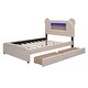 preview thumbnail 16 of 14, Playful Full Bed with LED Upholstered Cartoon Ears Headboard, USB, and Storage Drawers