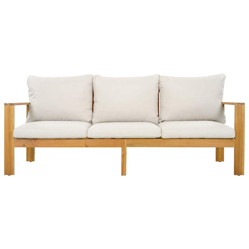 Christopher Knight Home - Ethan Outdoor 3-Piece Acacia Wood Sectional Sofa Set with Cushions