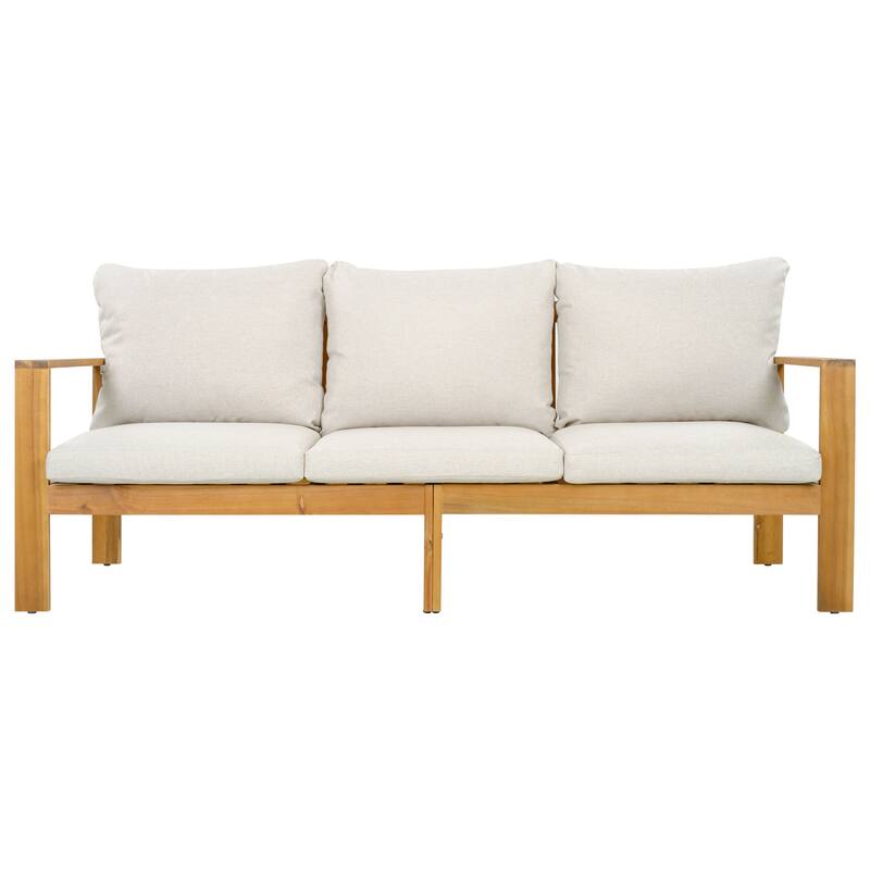 Christopher Knight Home - Lucas Outdoor 5-Piece Acacia Wood Sectional Sofa Set with Cushions