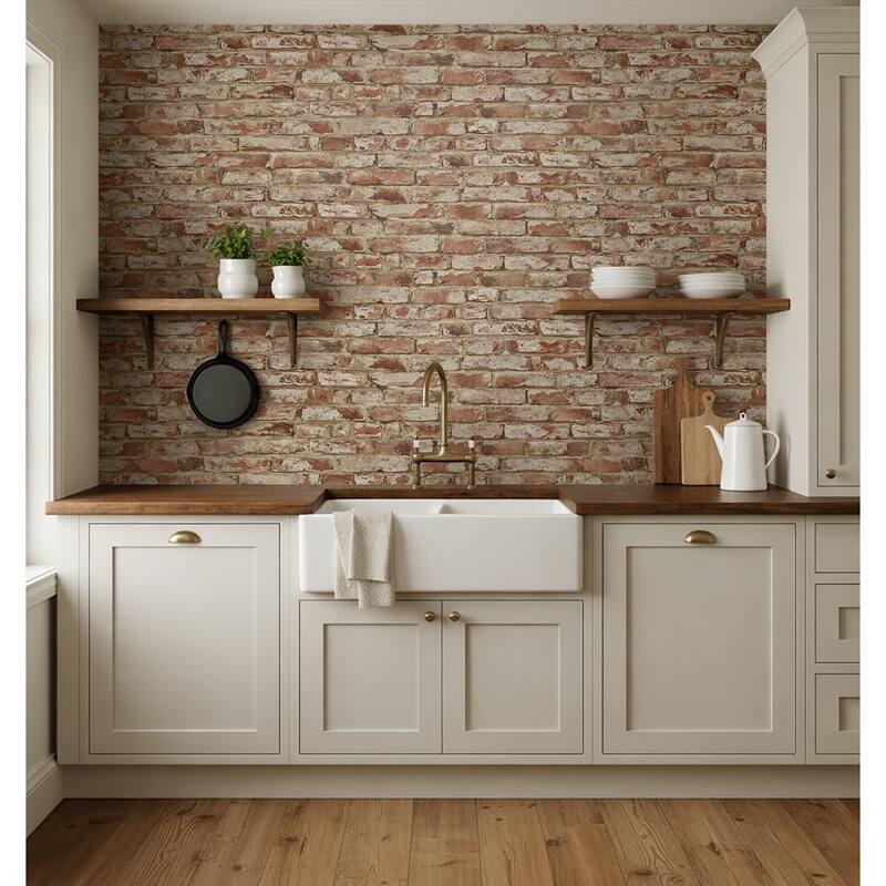 Harry & Grace Faux Rustic Brick Peel and Stick Natural Wall Backdrop Panel