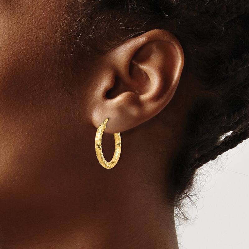 Curata 14k Yellow Gold Sparkle Cut Hoop Earrings - 22.51x15mm