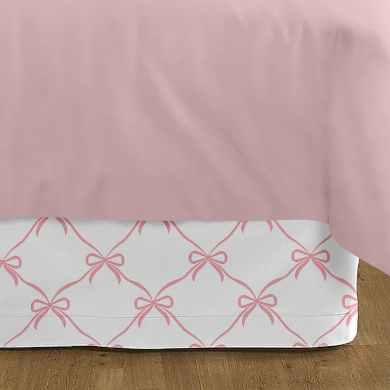Sweet Jojo Designs Pink Bows Girl Queen Bed Skirt -Blush & White Elegant Bow for the Ballerina Ballet Dancer Princess Collection