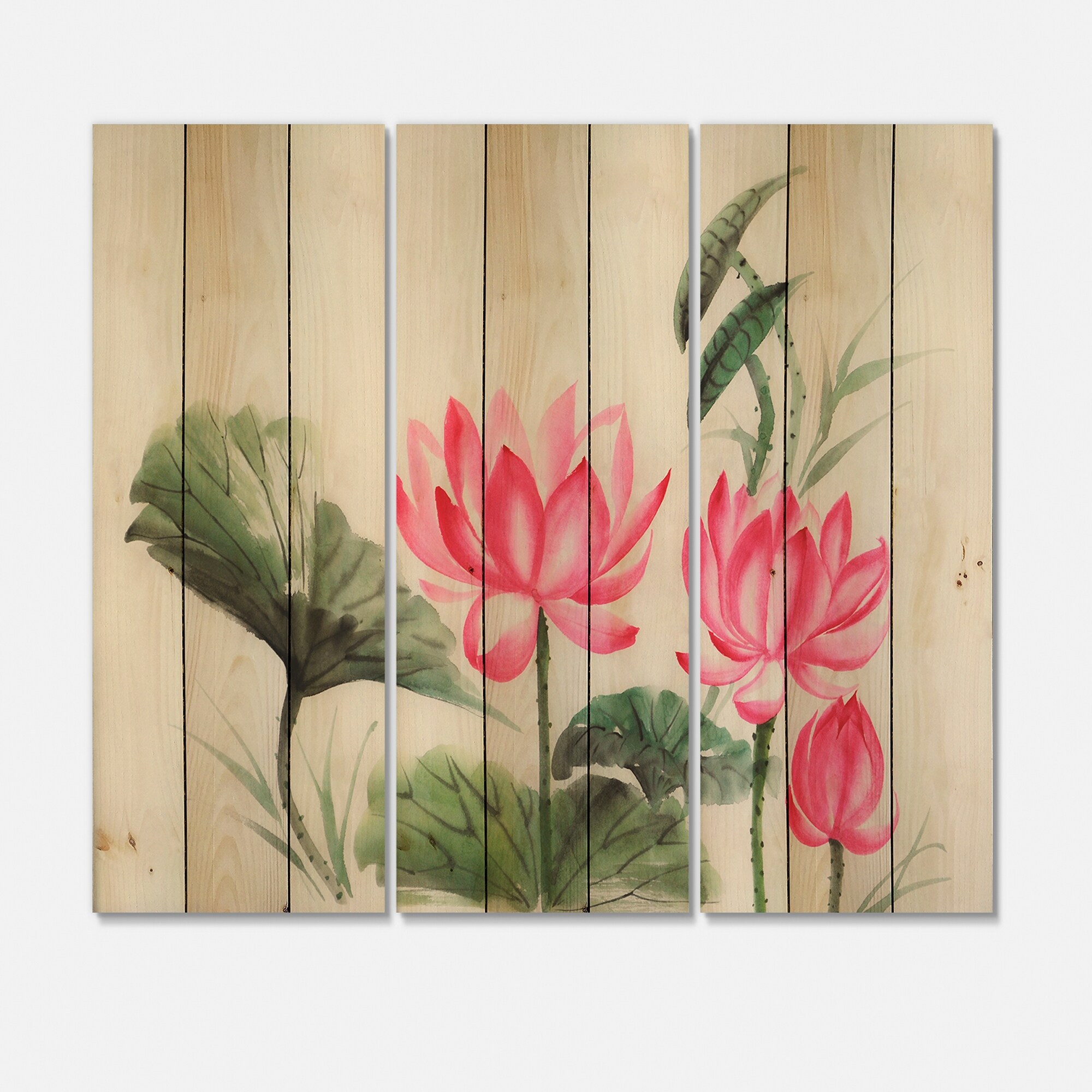 Designart 'Vintage Pink Lotuses In The Pond I' Traditional-image