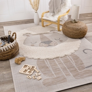 Kids Collection - Beige/Cream Textured Lion Area Rug