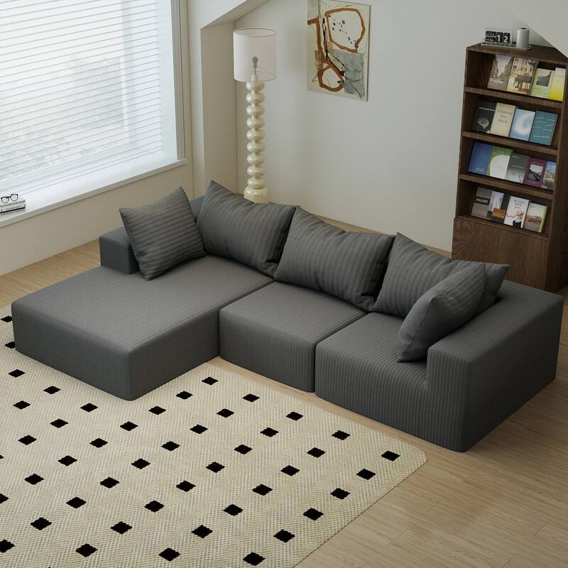 Velvet Sectional Sofa with 5 Pillows Modular L-Shape Sofa