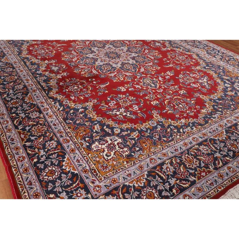 Floral Red Kashan Turkish Rug Machine-Made Medallion Carpet - 9'7" x 12'7"