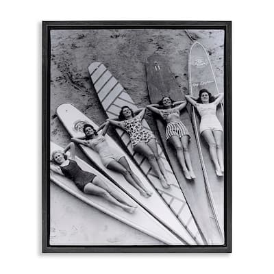 Stupell Vintage Women on Surfboards Framed Floater Canvas Wall Art Design By Arlington Prints