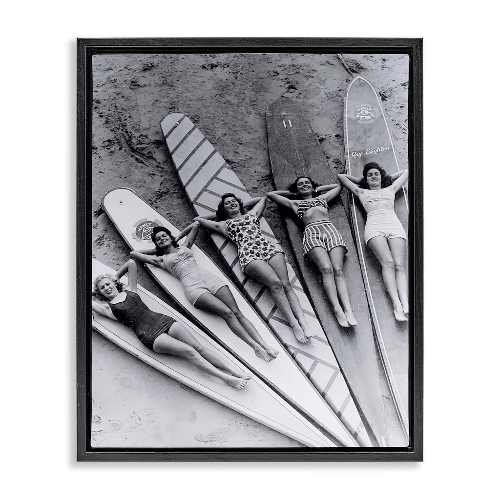 Stupell Vintage Women on Surfboards Framed Floater Canvas Wall Art Design By Arlington Prints