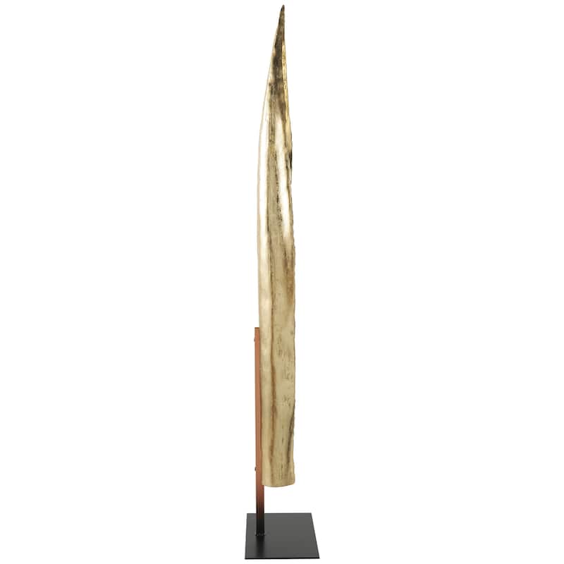 Polystone Leaf Slim Abstract Decorative Sculpture with Black Metal Stand - Gold - Roche River Decor