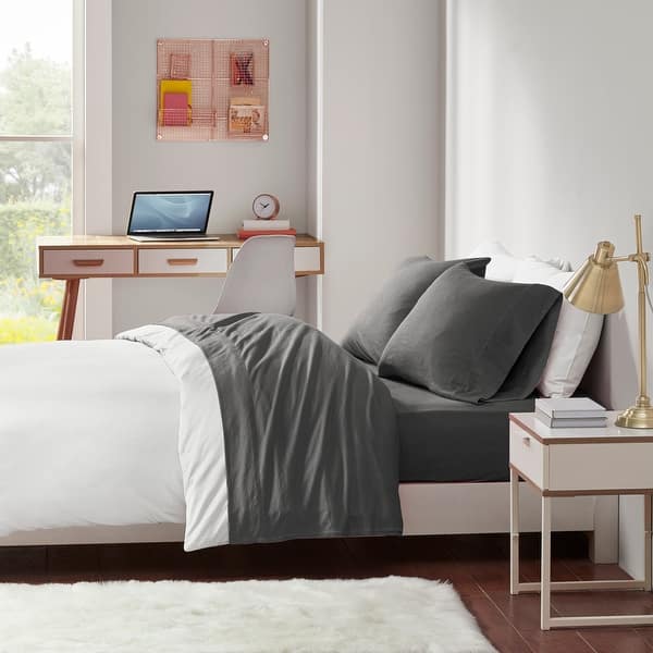 Blend Jersey Knit All Season Sheet Set (Size: Queen, Color: Dark Grey)