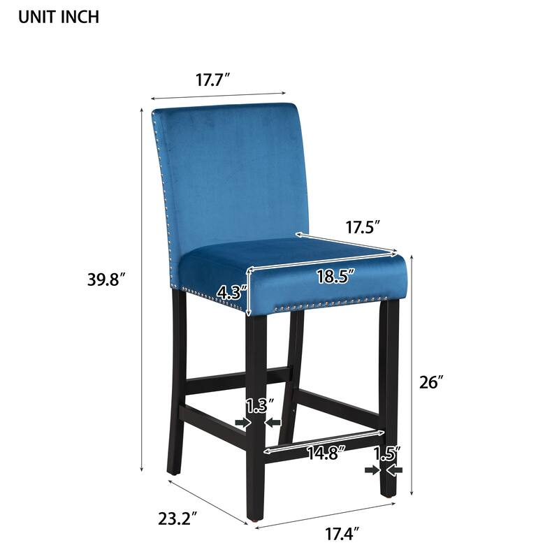 5-piece Counter Height Dining Table Set with 4 Velvet Upholstered Dining Chairs Faux Marble Desktop Square Dining Table