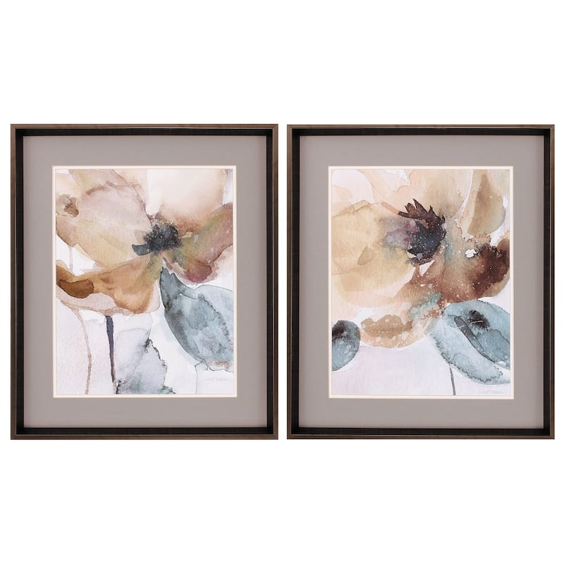 Watercolor Poppy S/2 Framed Art Under glass - 26 X 22 X 2