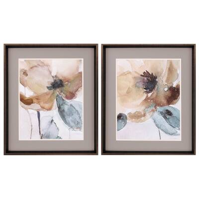 Watercolor Poppy S/2 Framed Art Under glass