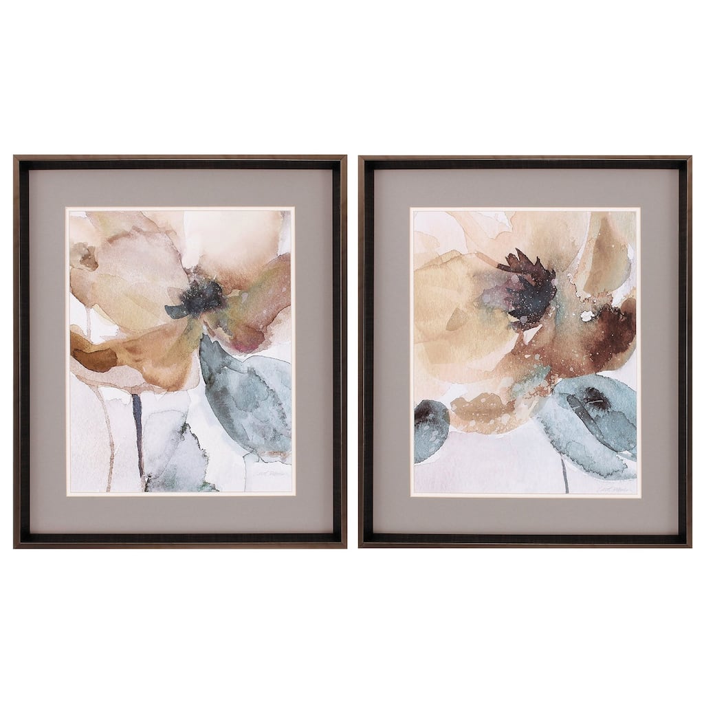 Watercolor Poppy S/2 Framed Art Under glass