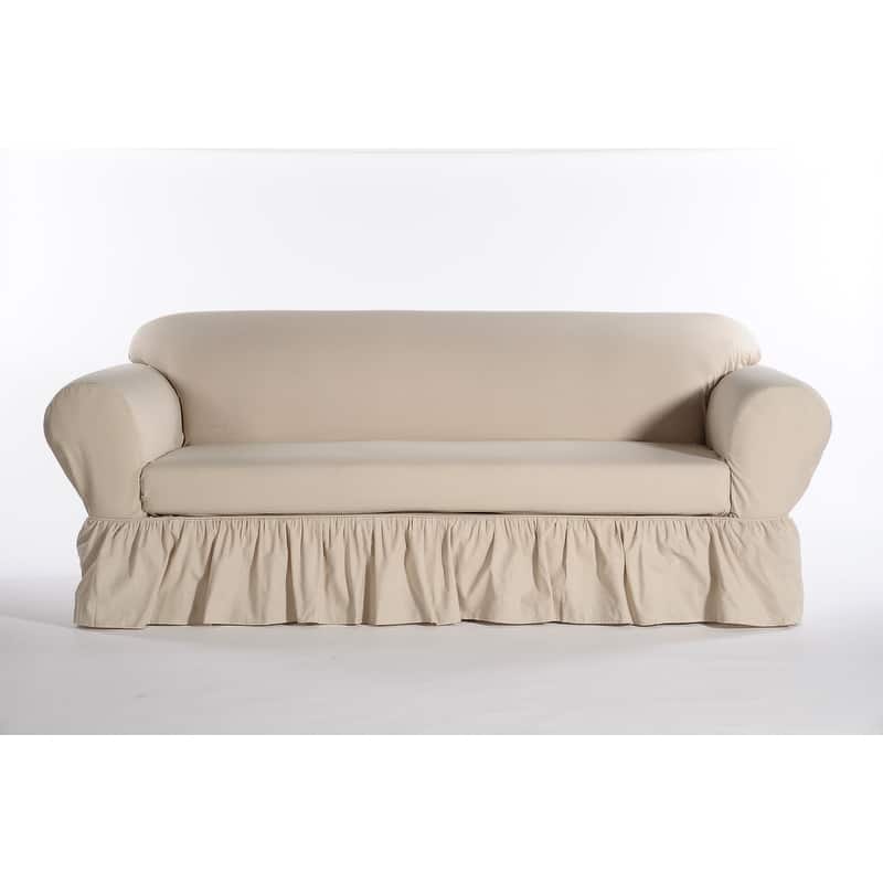 Washed cotton Ruffled 2 piece loveseat slipcover