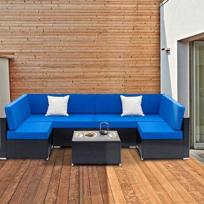 7-Piece Outdoor Rattan Wicker Sectional Sofa Furniture Set with Cushion