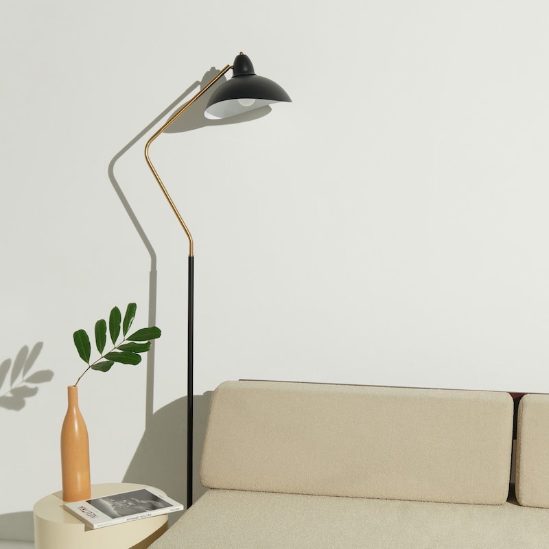 Brightech Swoop 69 in. Classic Black Industrial Adjustable LED Floor Lamp with Black Metal Bowl Shade