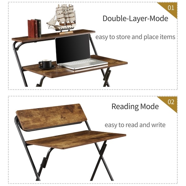 Merax 2 Tier Small Folding Computer Desk with Shelf Bed Bath