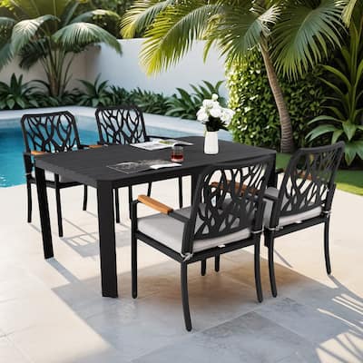 5-Piece Outdoor Aluminum Rectangular Dining Set with 4 Chairs, Sunbrella Fabric