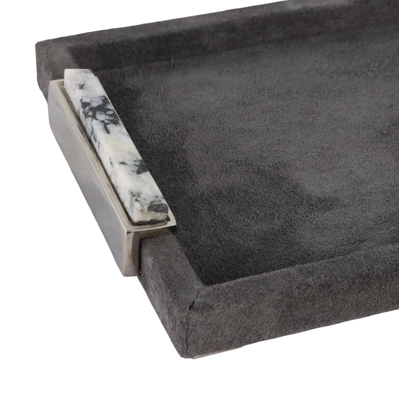 Wood Metal Modern Serving Tray with Handles Home Decor - Gray, 22" - 22.0"