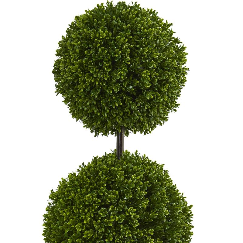 4ft Boxwood Double Ball Topiary Artificial Tree in Oval Planter with UV Resistant Greenery for Indoor or Outdoor Use