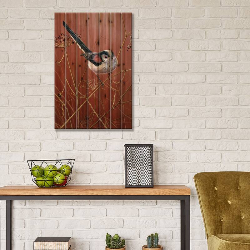 Long Tailed Tit Print On Wood by Jeremy Paul - Multi-Color
