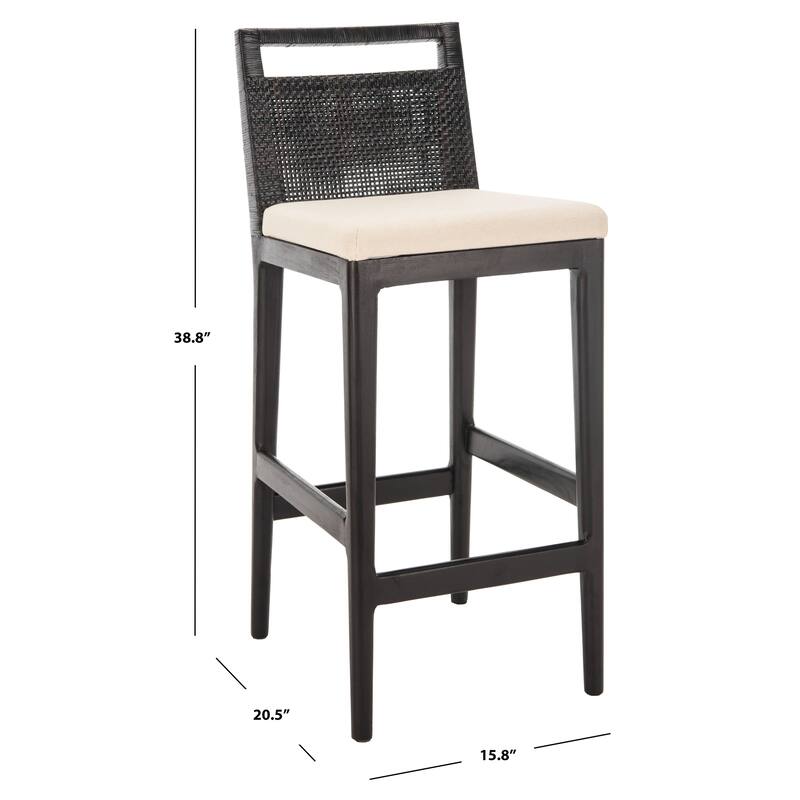 SAFAVIEH Cune 28.8 Inch Woven Dining Darin Black/ Black Cushion Bar Stool - 15.8" x 20.5" x 38.8" - 16Wx21Dx39H