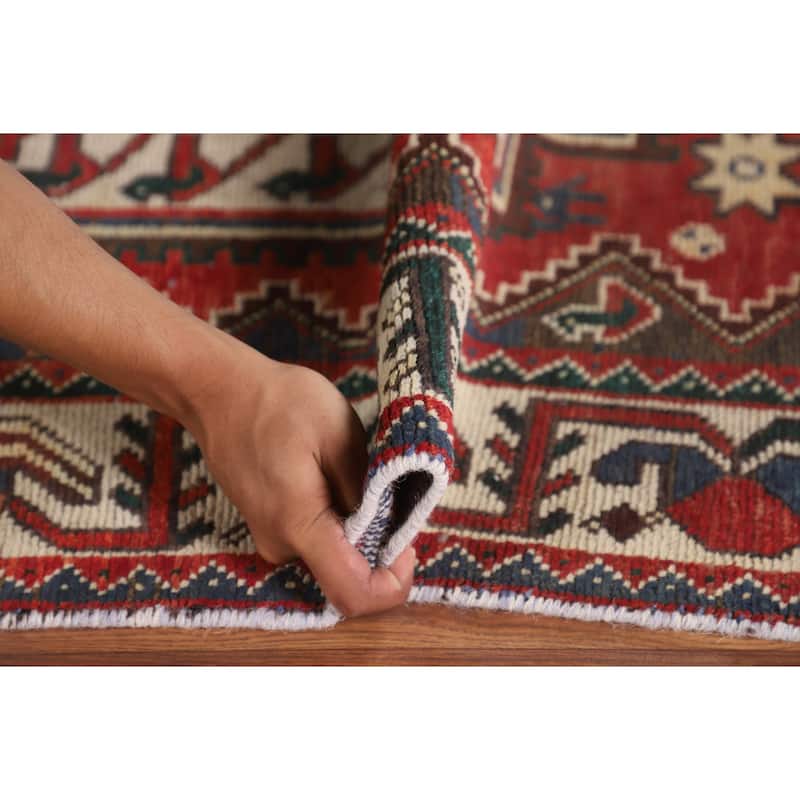 Geometric Bakhtiari Persian Vintage Rug Handmade Tribal Wool Carpet - 4'11"x 10'1"