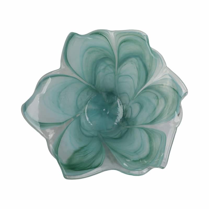 Swirl Flower-Shaped Glass Decorative Accent Bowl Home Decor -Blue