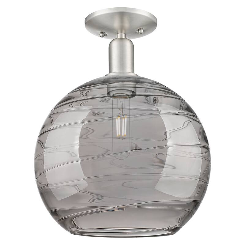 Innovations Lighting 716-1C-15-12 Athens Deco Swirl Semi-Flush Athens - Brushed Satin Nickel / Light Smoke Deco Swirl