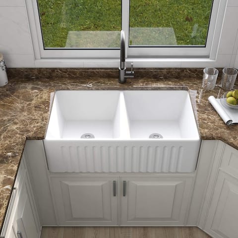 Ceramic White Kitchen Double Basin Farmhouse Sink