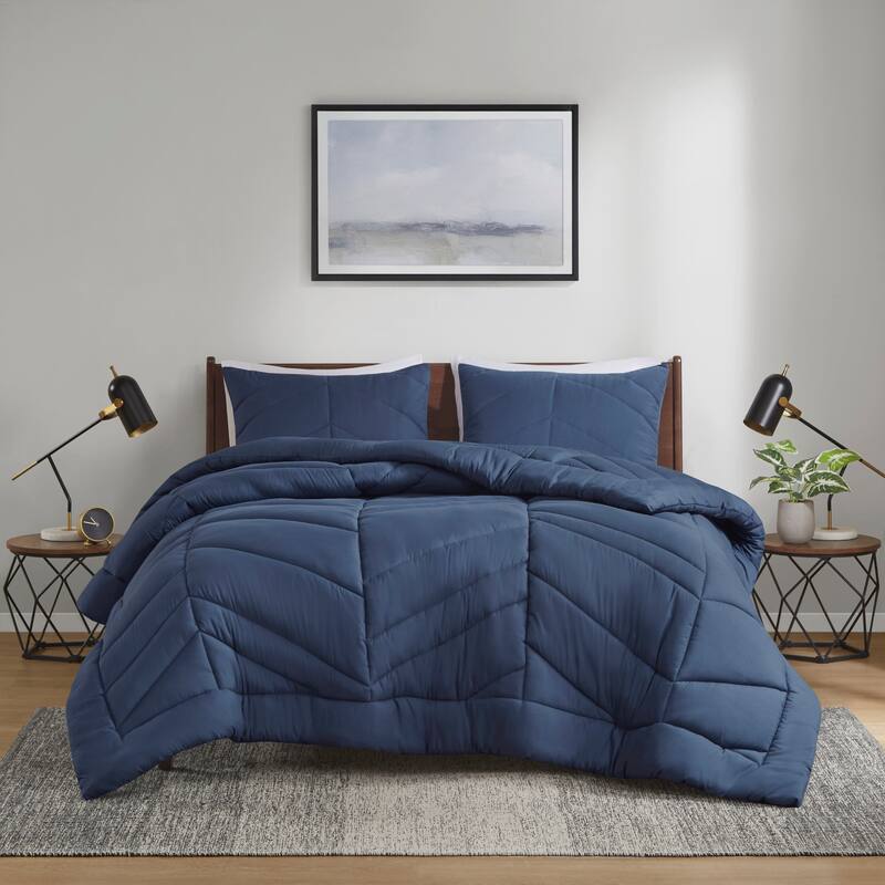 Intelligent Design Alden Quilted Chevron Comforter Set - Navy - Queen